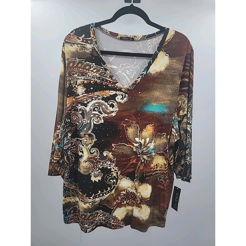 New Vikki Vi Artsy V-neck Top Sz 2X
